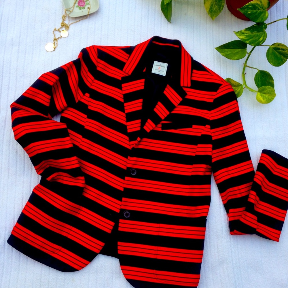 Gap Academy Stretch Blazer Jacket Red and Navy blue Stripes